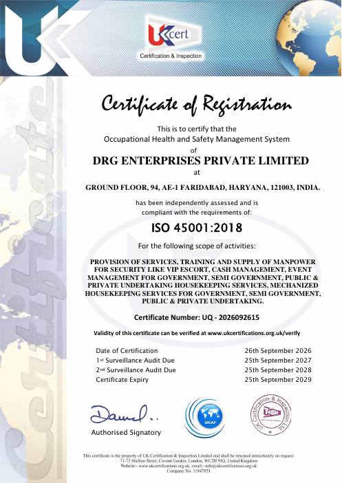 ISO 45001:2018 certificate